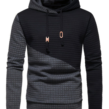 Trendy Mens Waffle Hoodie - Color Block Street Style with Hood &amp; Kangaroo Pocket - Cozy Winter/Fall Sweatshirt - Ideal Gift Idea