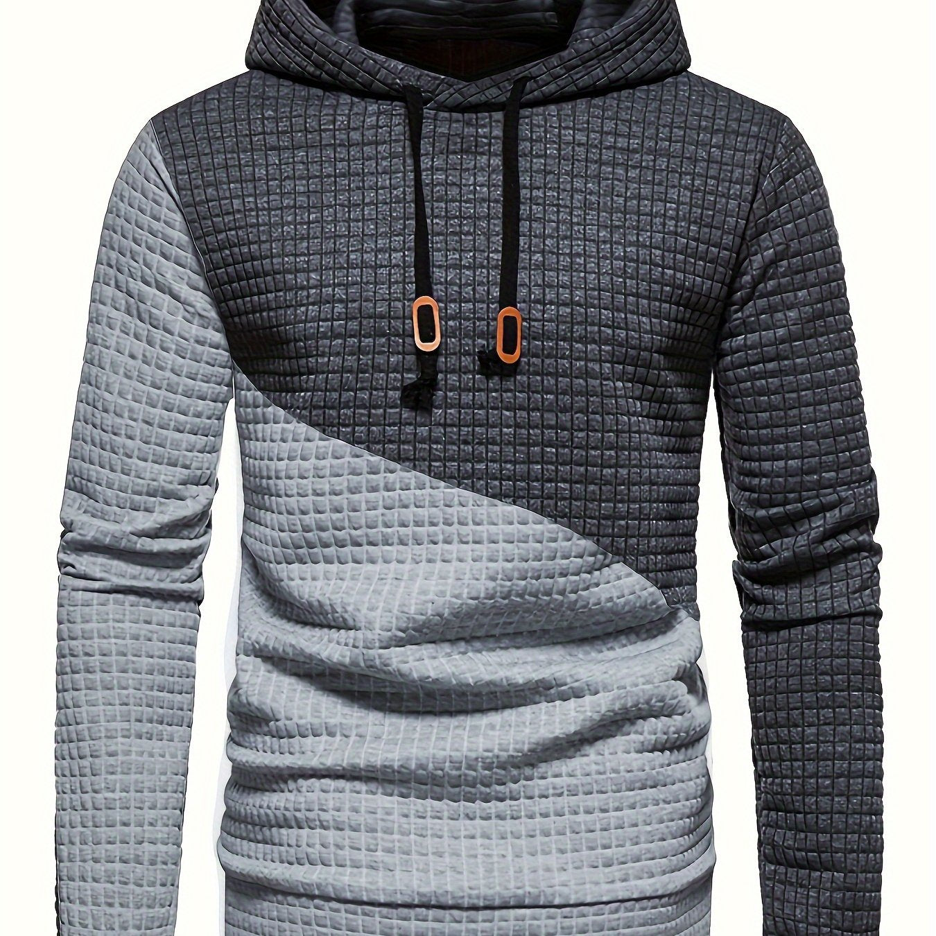 Trendy Mens Waffle Hoodie - Color Block Street Style with Hood &amp; Kangaroo Pocket - Cozy Winter/Fall Sweatshirt - Ideal Gift Idea