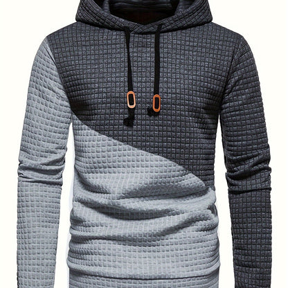 Trendy Mens Waffle Hoodie - Color Block Street Style with Hood &amp; Kangaroo Pocket - Cozy Winter/Fall Sweatshirt - Ideal Gift Idea