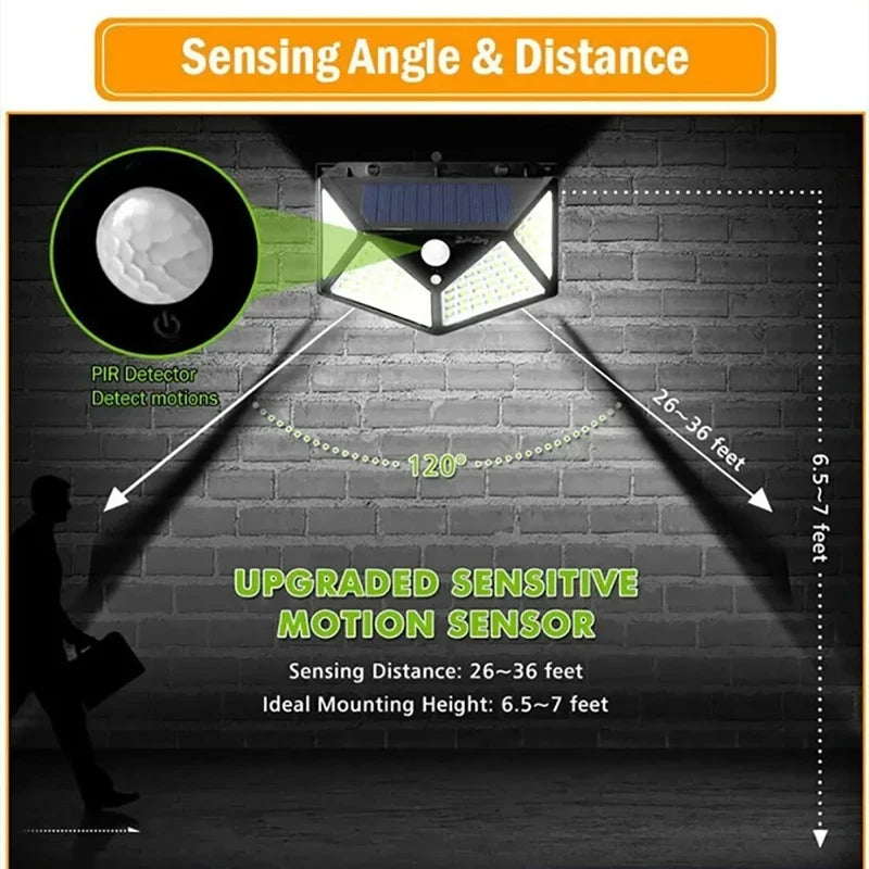 1/2/4/6Pcs 100 LED Wall Lights Outdoor Solar Lamp PIR Motion Sensor Solar Powered Sunlight Street Light for Garden Decoration